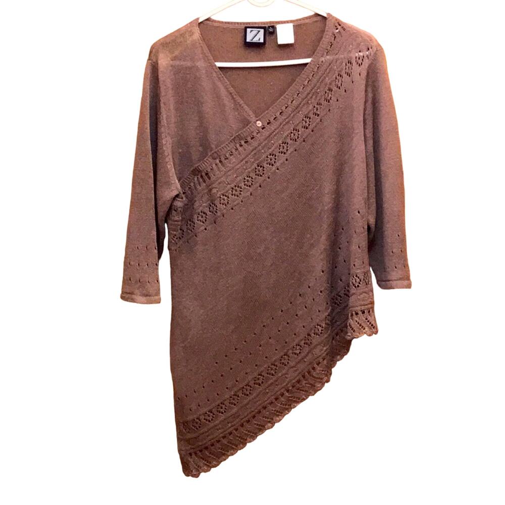 Z Pure Linen Asymmetrical Knit Sweater. L